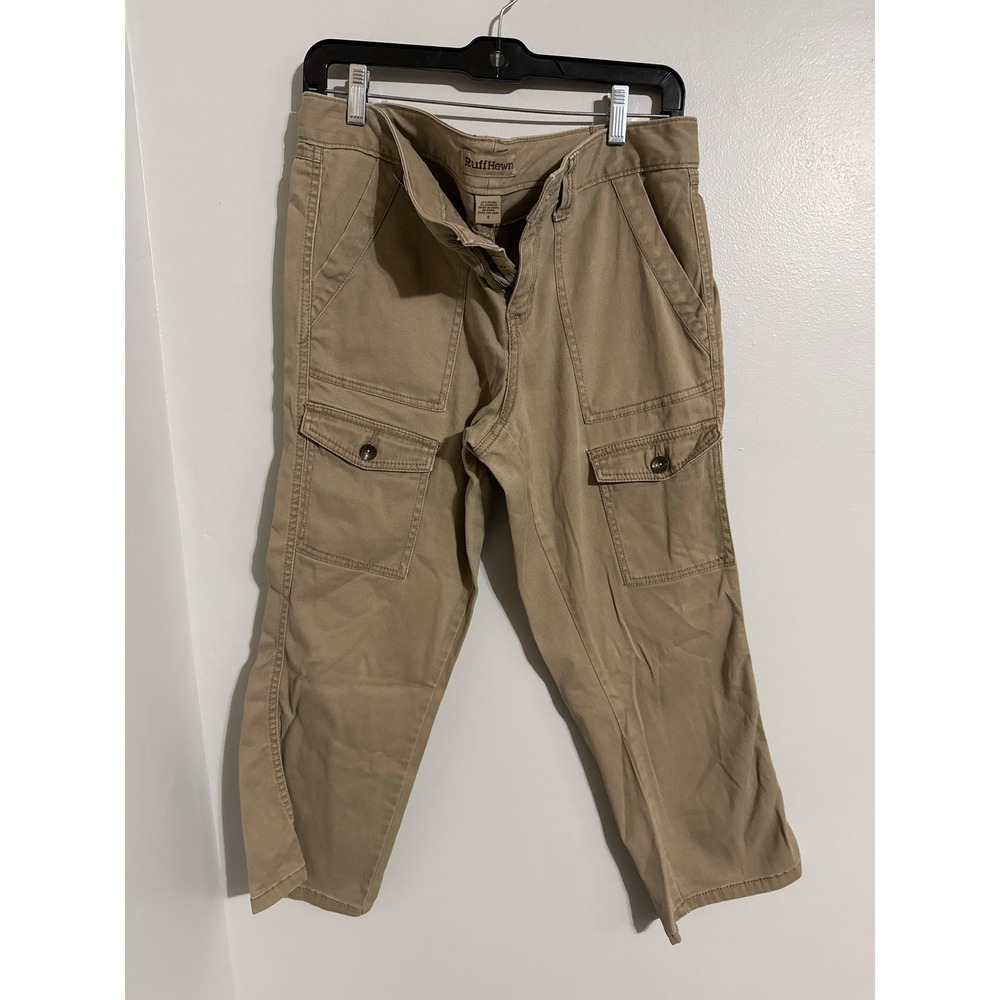 RuffHewn Womens Tan Khaki Cargo Pants Size 8 Straight Leg Cotton